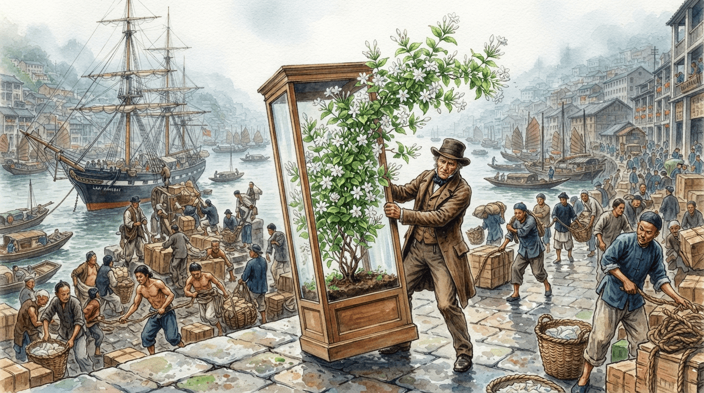 Illustrated historical scene for Large-Flowered Abelia