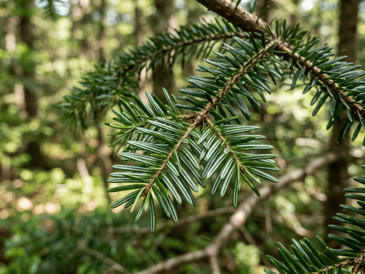 Sapin de Fraser — gros plan sur feuilles et fleurs
