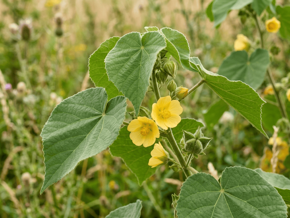 Velvetleaf — close-up of leaves and flowers