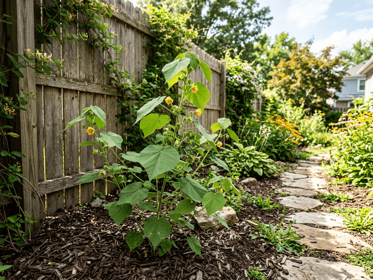 Velvetleaf in a garden setting