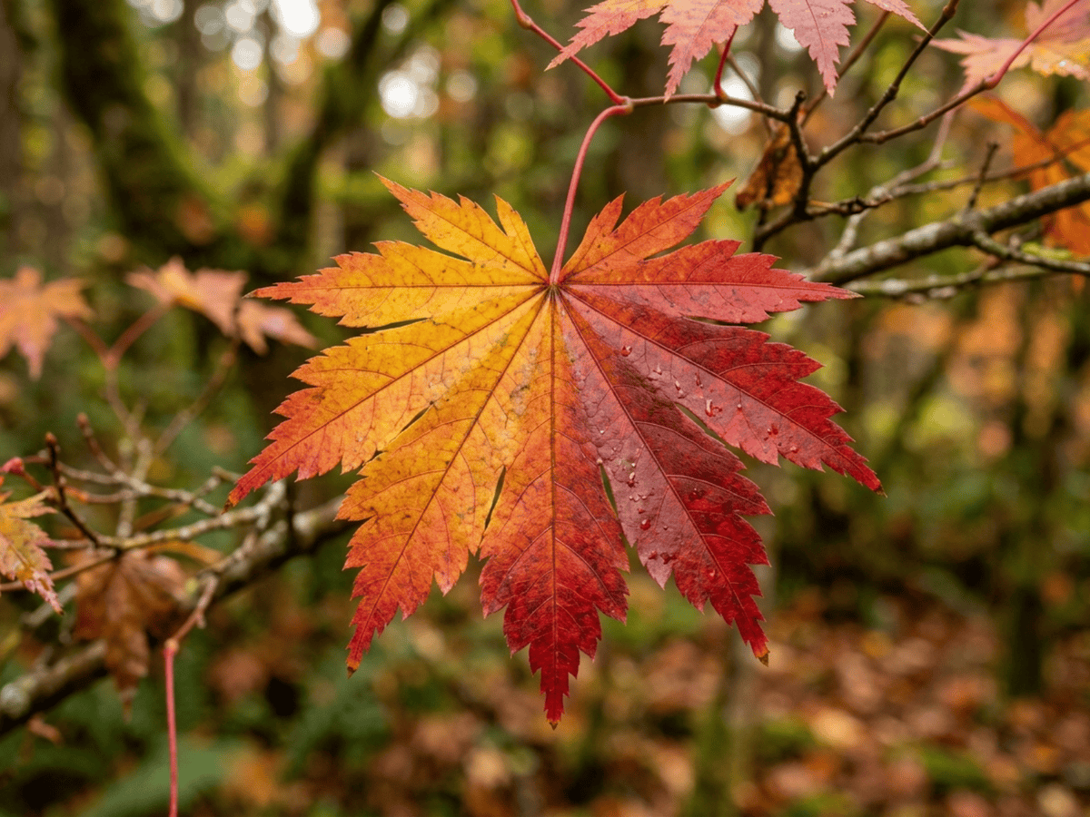 Érable du Japon — gros plan sur feuilles et fleurs
