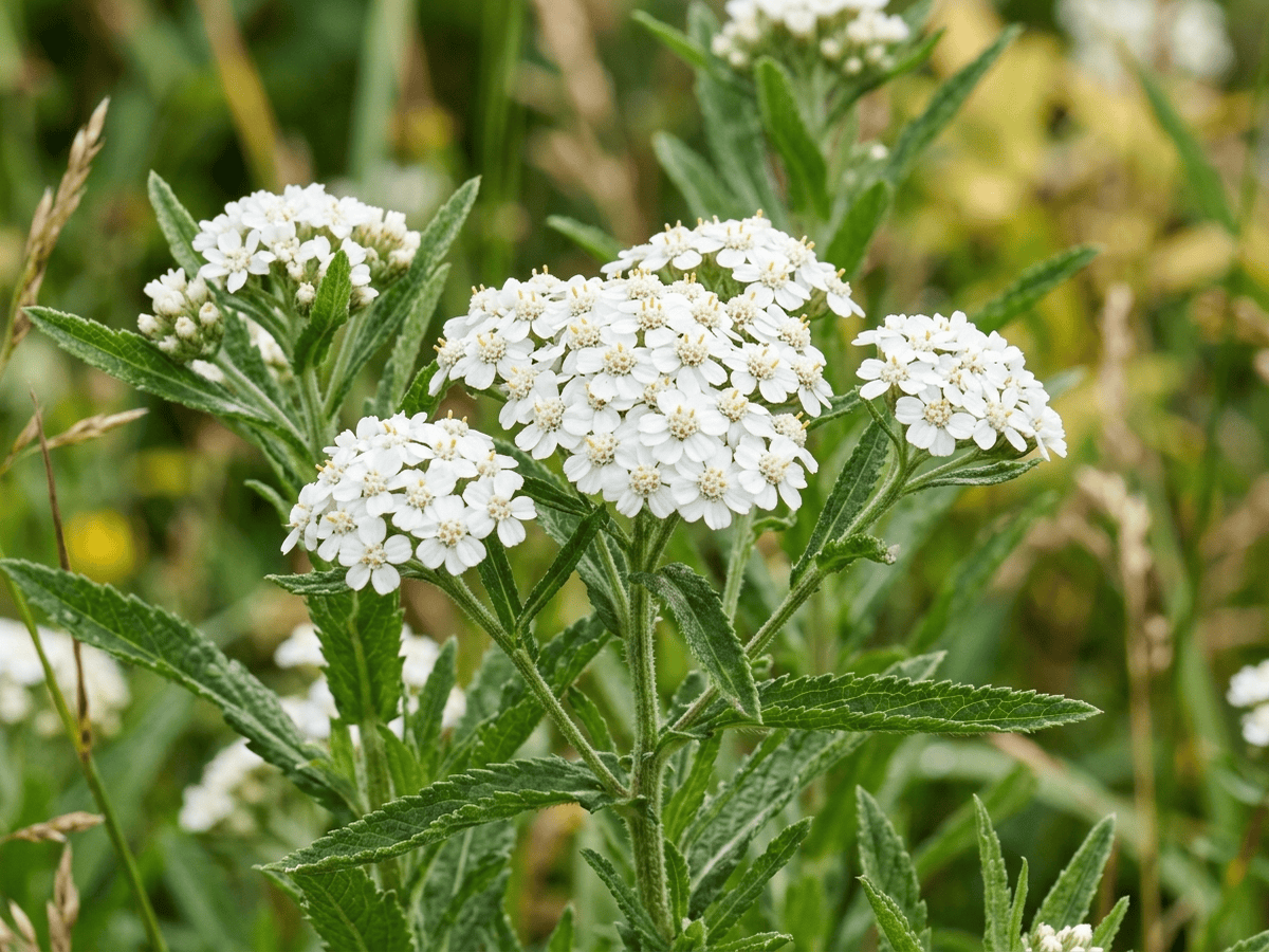 Achillée sternutatoire — gros plan sur feuilles et fleurs