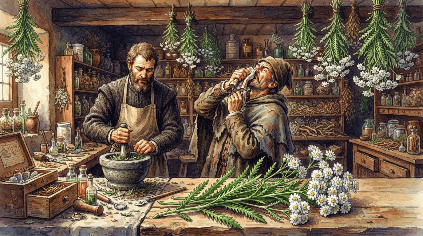 Scène historique illustrée pour Achillée sternutatoire