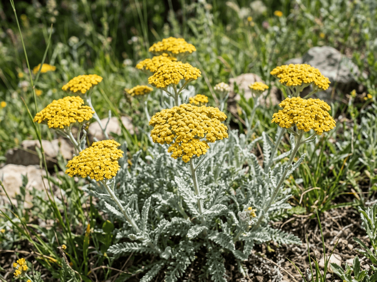 Gelbe Schafgarbe — Nahaufnahme von Blättern und Blüten