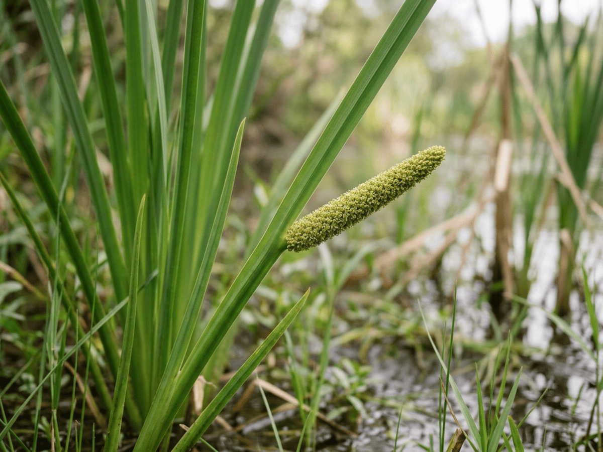 Eurasian Sweet-Flag — close-up of leaves and flowers