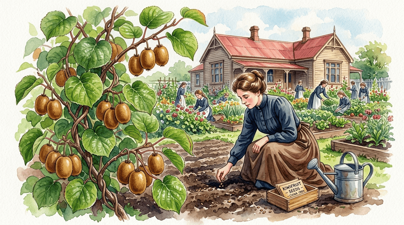 Illustrated historical scene for Kiwifruit