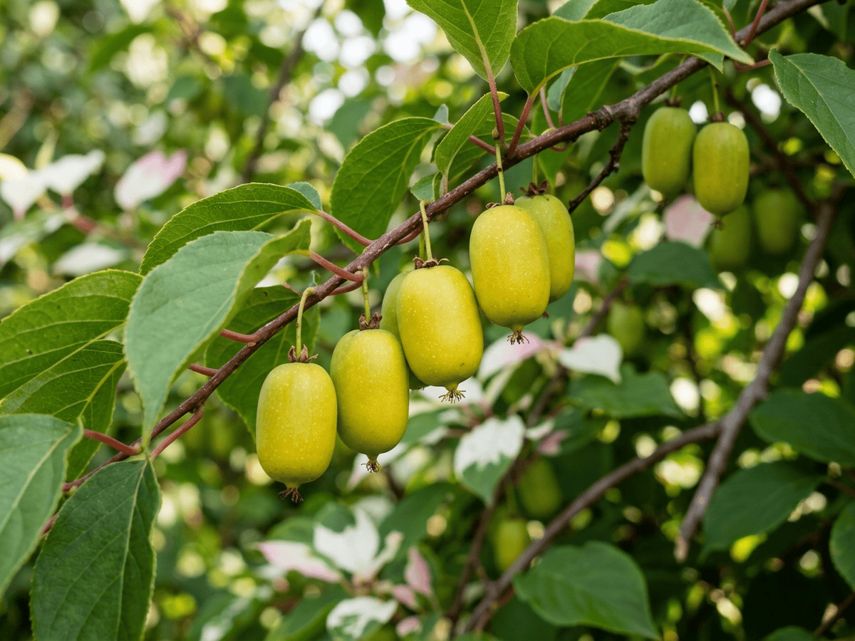 kiwi ártico — primer plano de hojas y flores