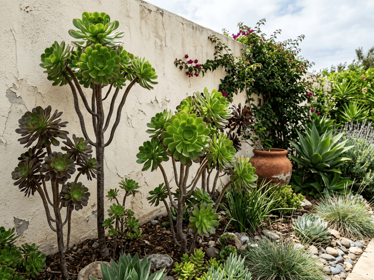 Tree Aeonium in a garden setting