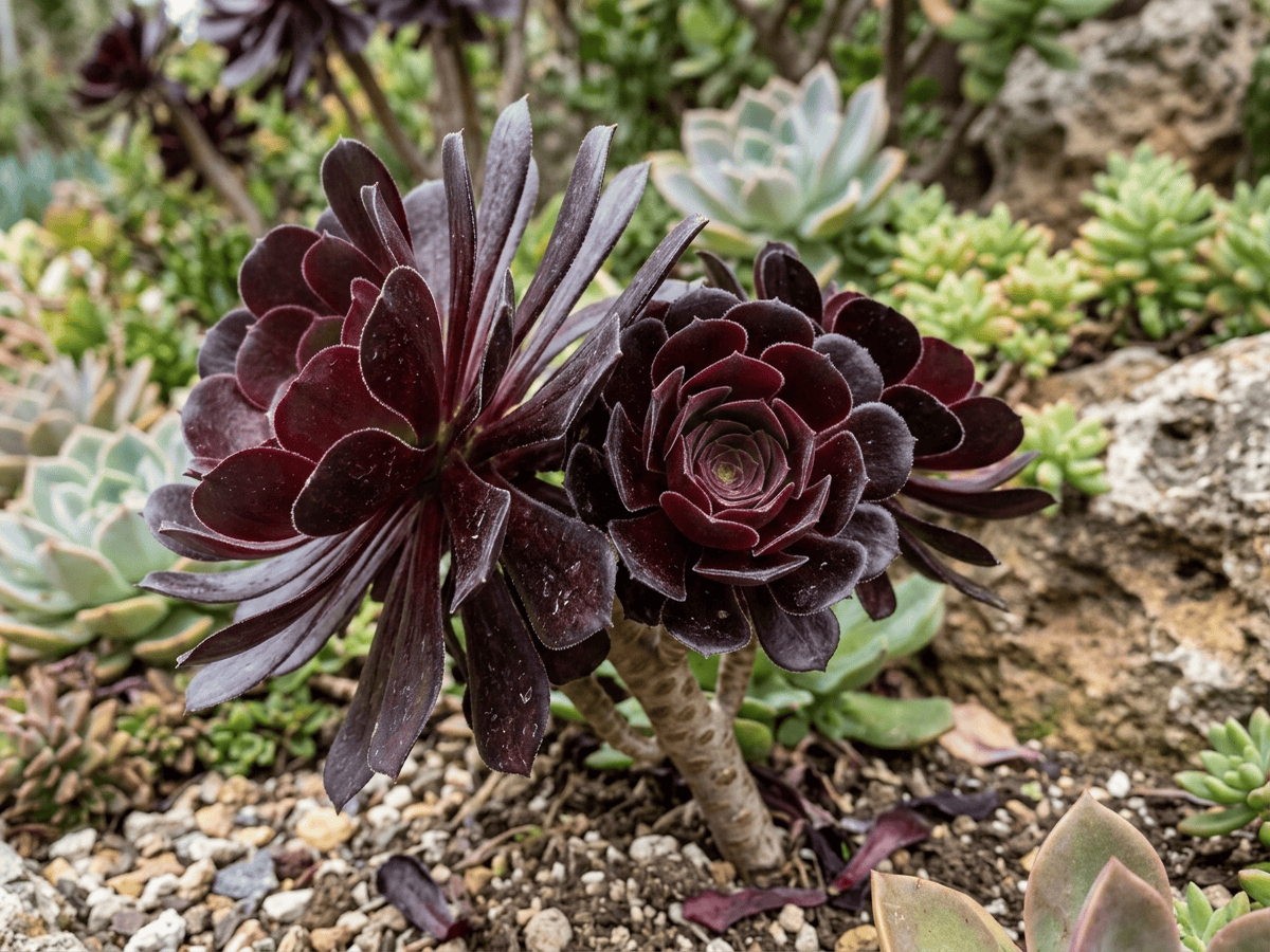 Aéonium 'Zwartkop' — aspect saisonnier