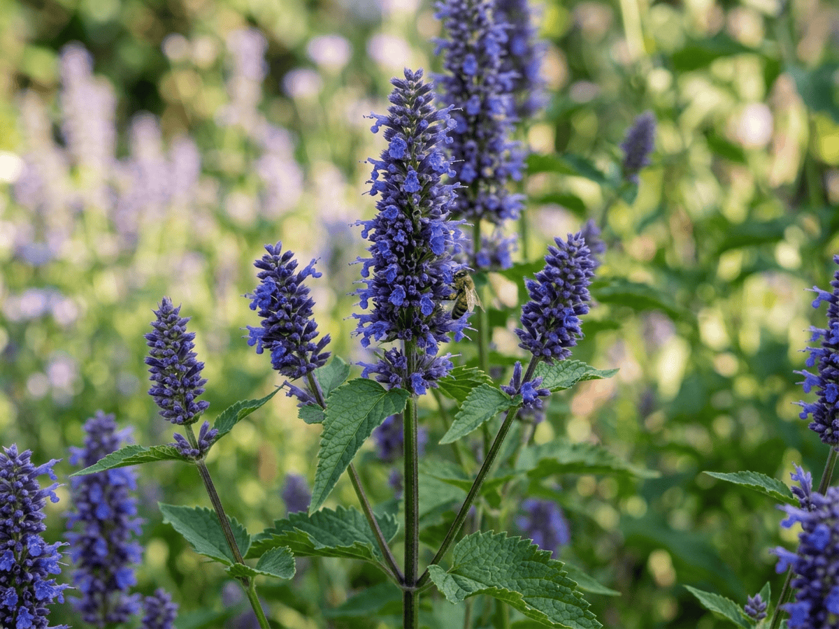 Anis-Ysop — Nahaufnahme von Blättern und Blüten