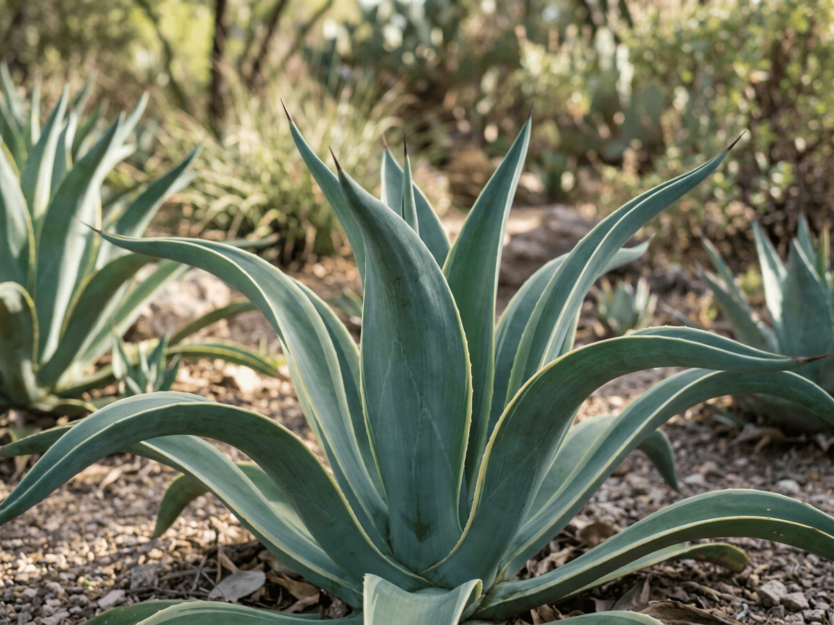 Agave liscia — primo piano di foglie e fiori