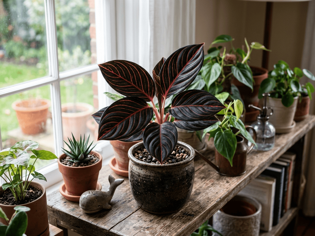 Aglaonema rotundum in a garden setting