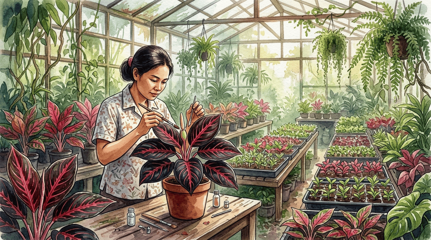 Illustrated historical scene for Aglaonema rotundum