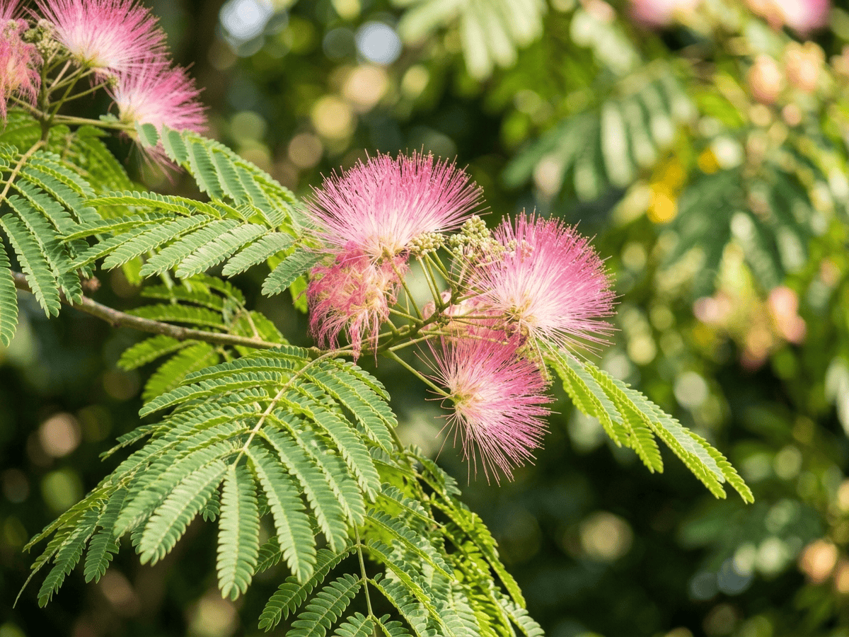 Acacia de Constantinopla — primer plano de hojas y flores