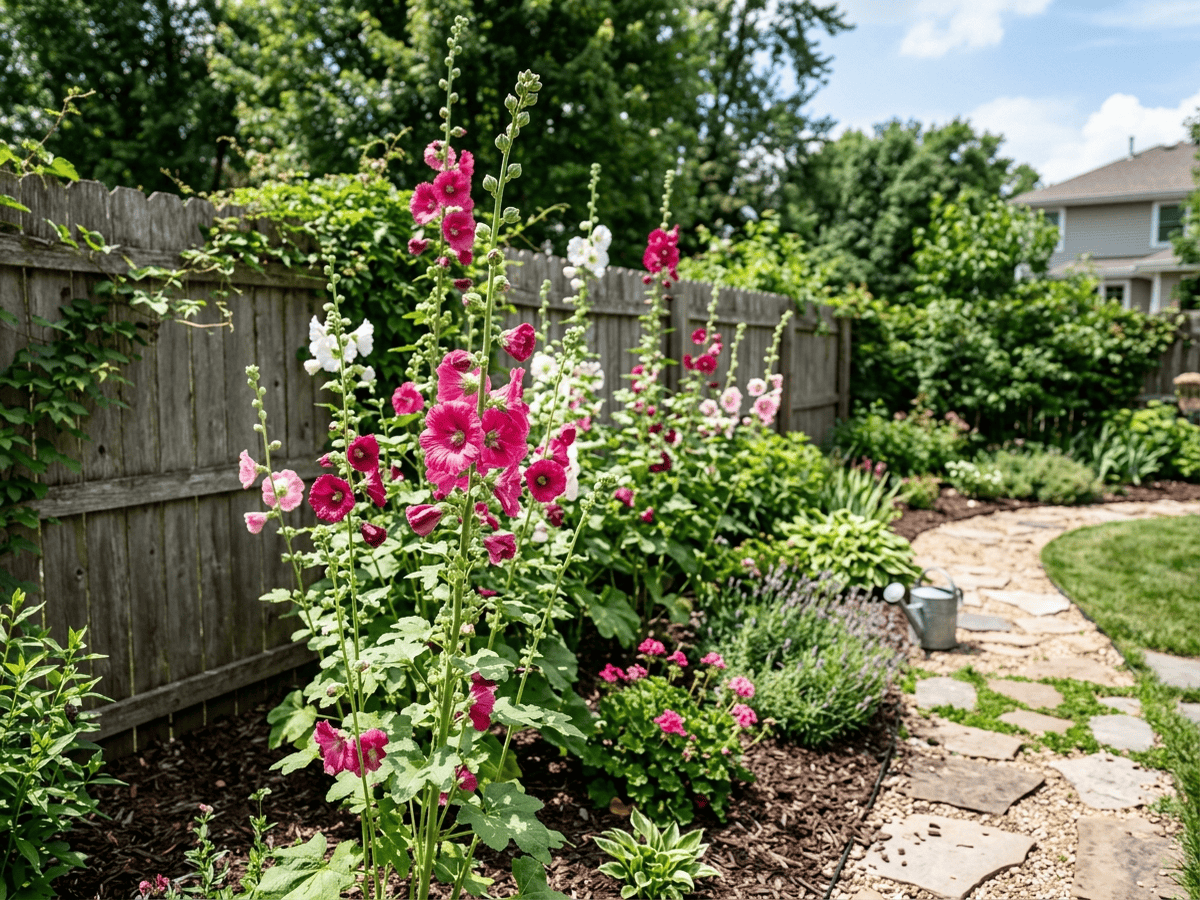 Hollyhock in a garden setting