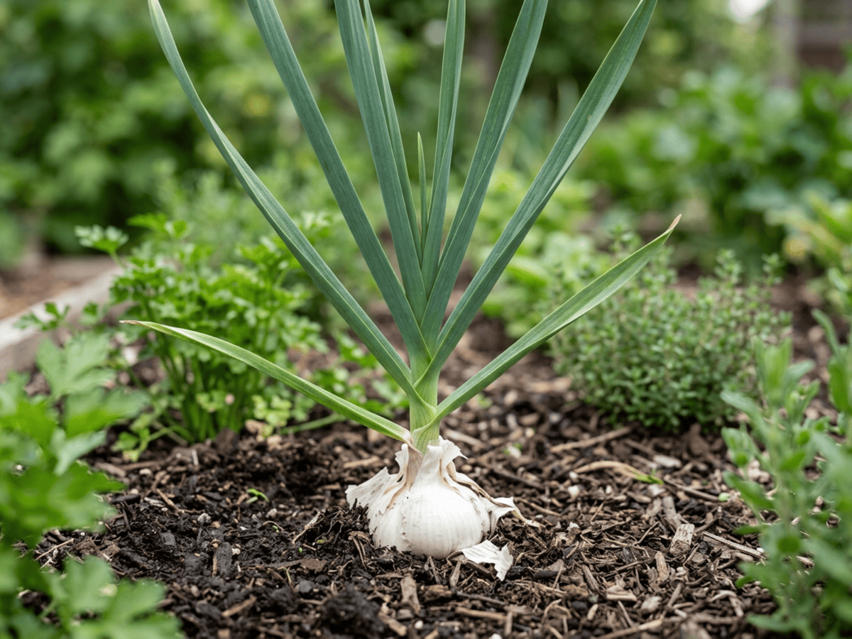 Ajo (Allium sativum), planta completa