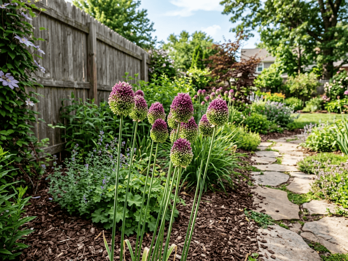 Ail à tête ronde dans un jardin