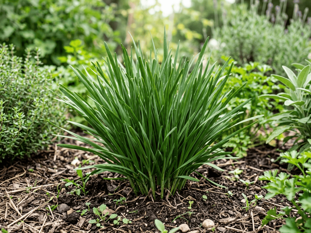 Erba cipollina cinese (Allium tuberosum), pianta intera