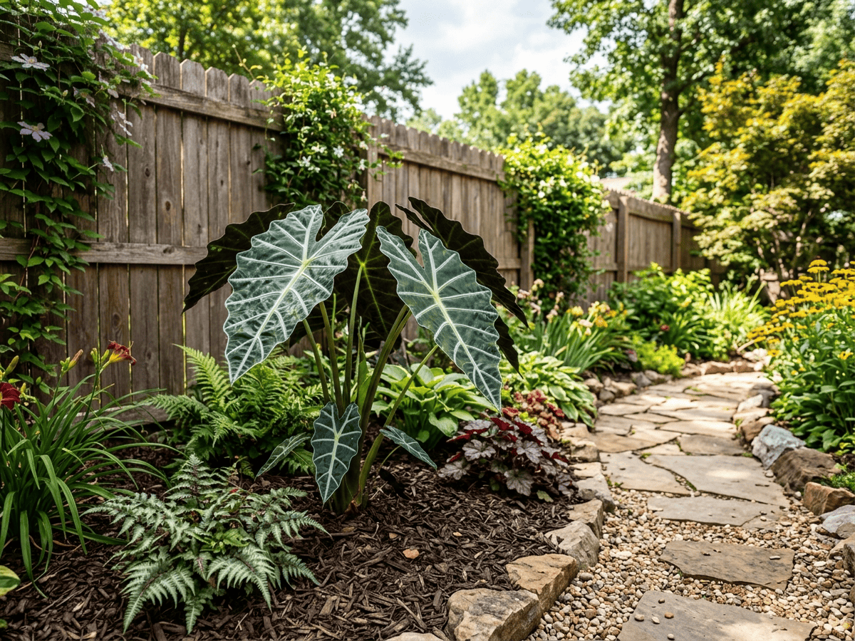 Alocasia amazzonica in giardino
