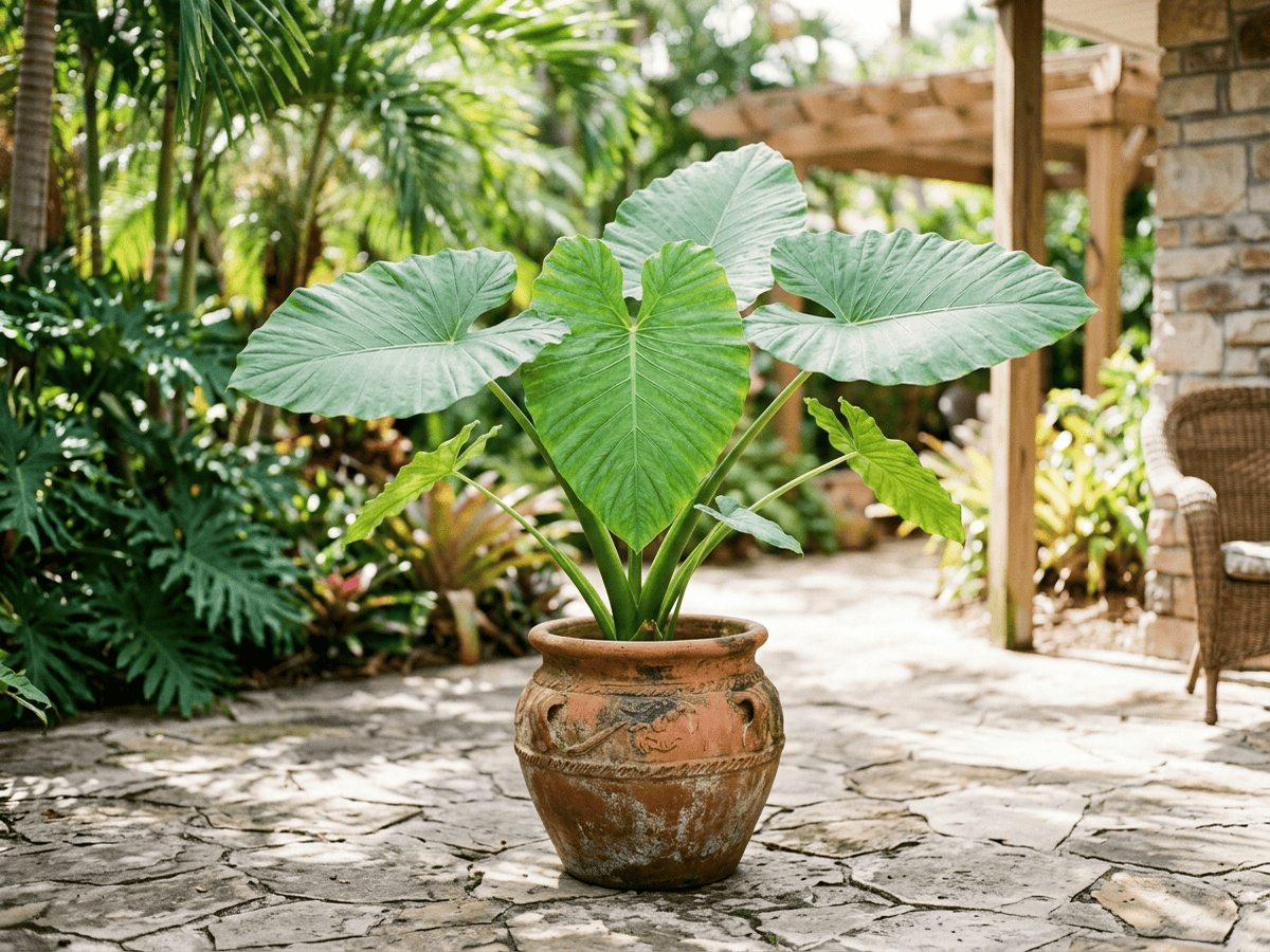 Giant Taro in a garden setting