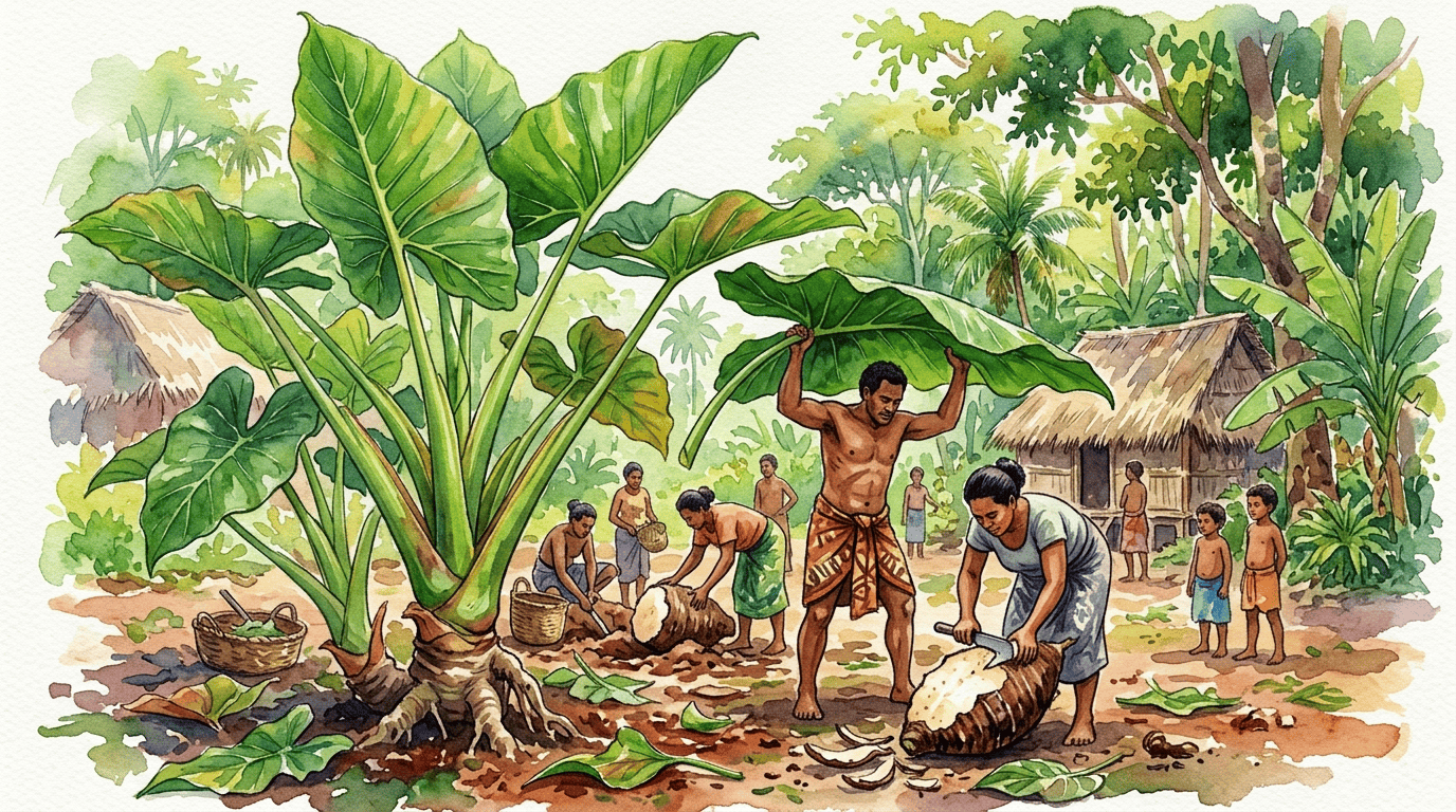 Illustrated historical scene for Giant Taro