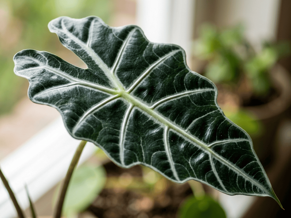 Alocasia — primo piano di foglie e fiori