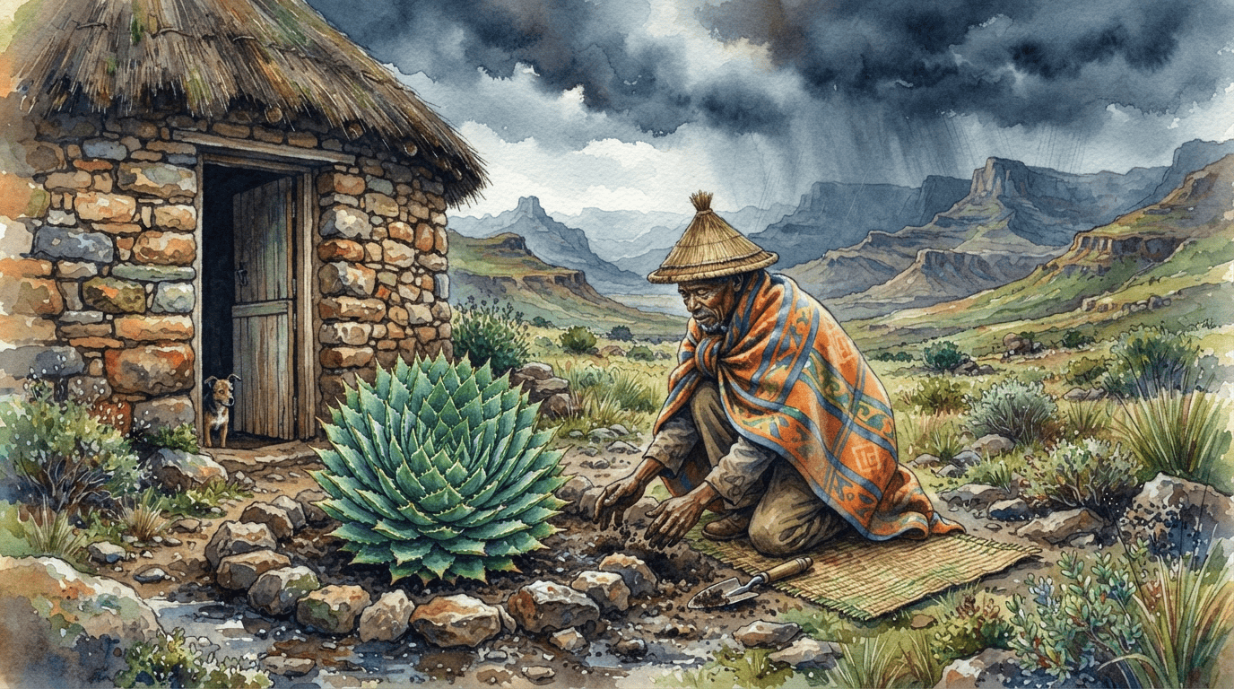 Escena histórica ilustrada de áloe en espiral