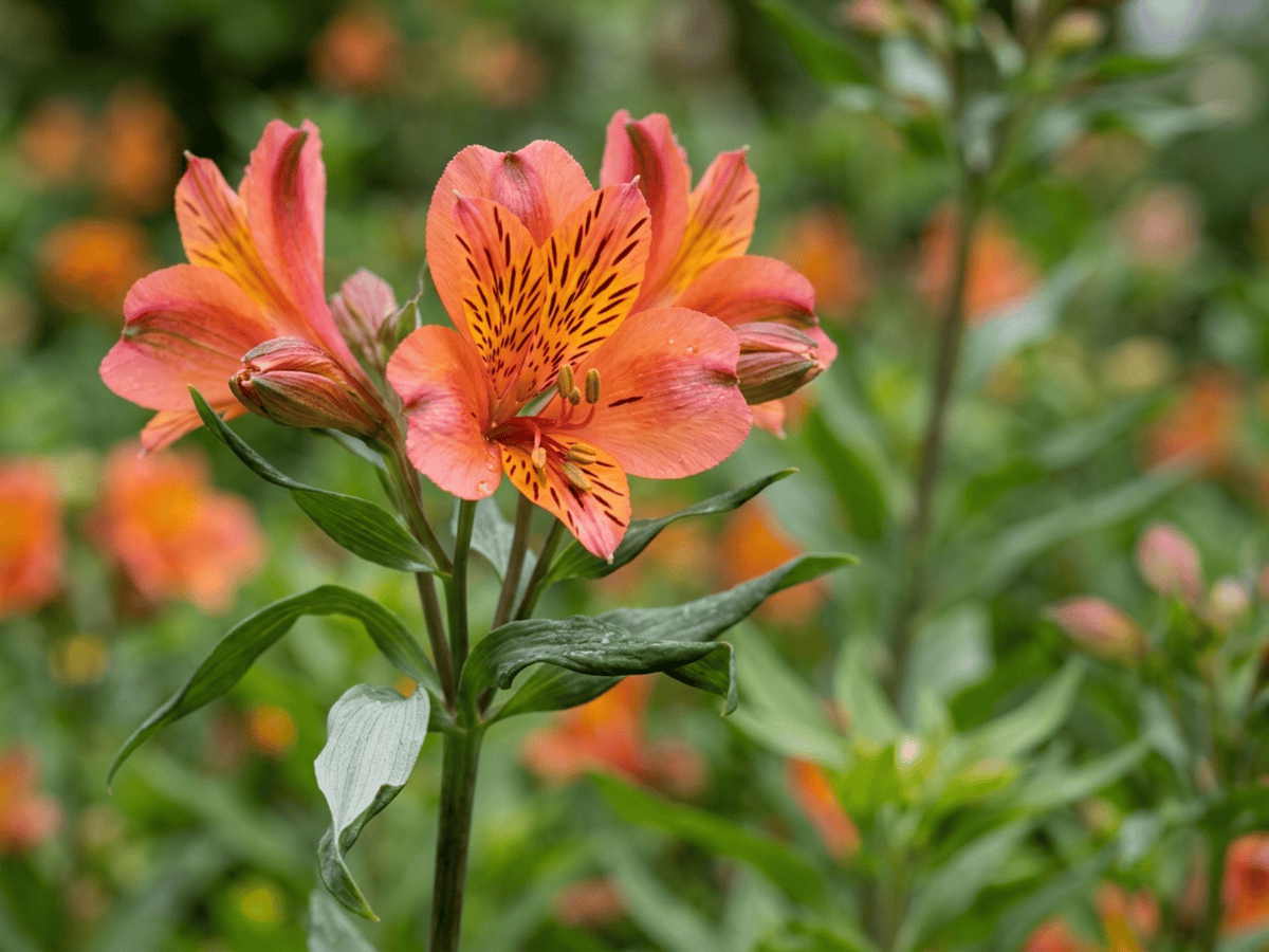 Lis des Incas — gros plan sur feuilles et fleurs