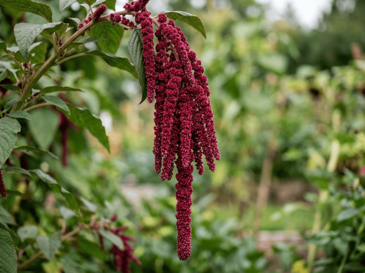 Amaranto coda di volpe — primo piano di foglie e fiori