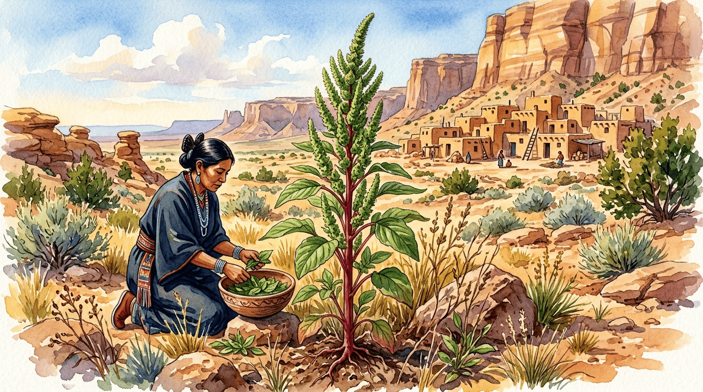 Illustrated historical scene for Redroot Amaranth
