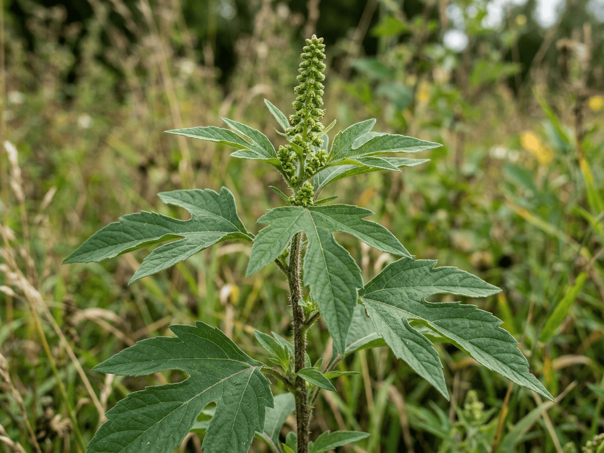 Dreilappiges Traubenkraut — Nahaufnahme von Blättern und Blüten