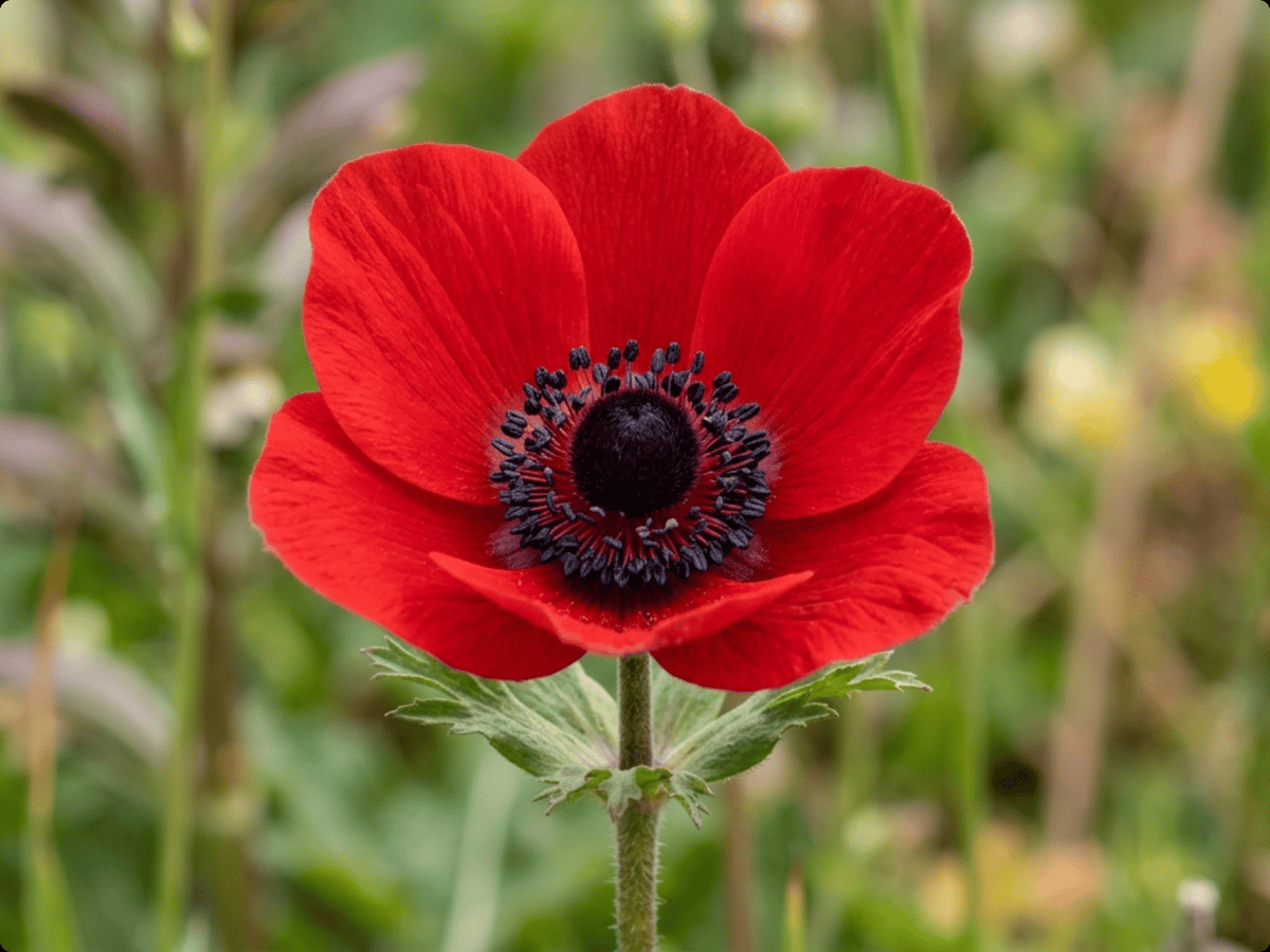 Anémone des fleuristes — gros plan sur feuilles et fleurs