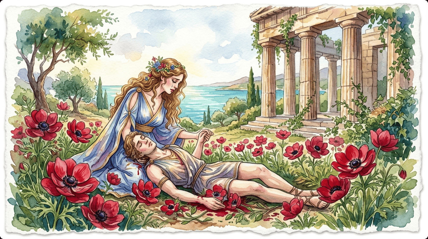 Scène historique illustrée pour Anémone des fleuristes