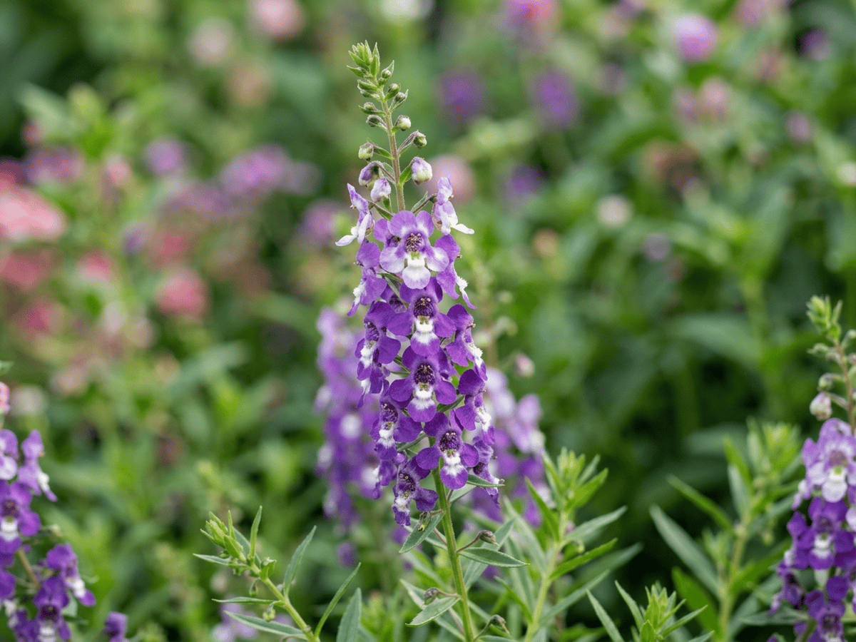 Angelonia — primer plano de hojas y flores