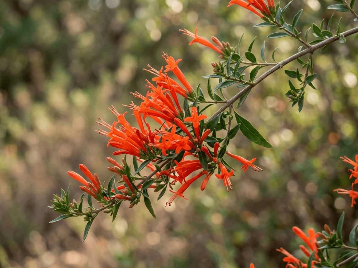 Acanthe flamme — gros plan sur feuilles et fleurs