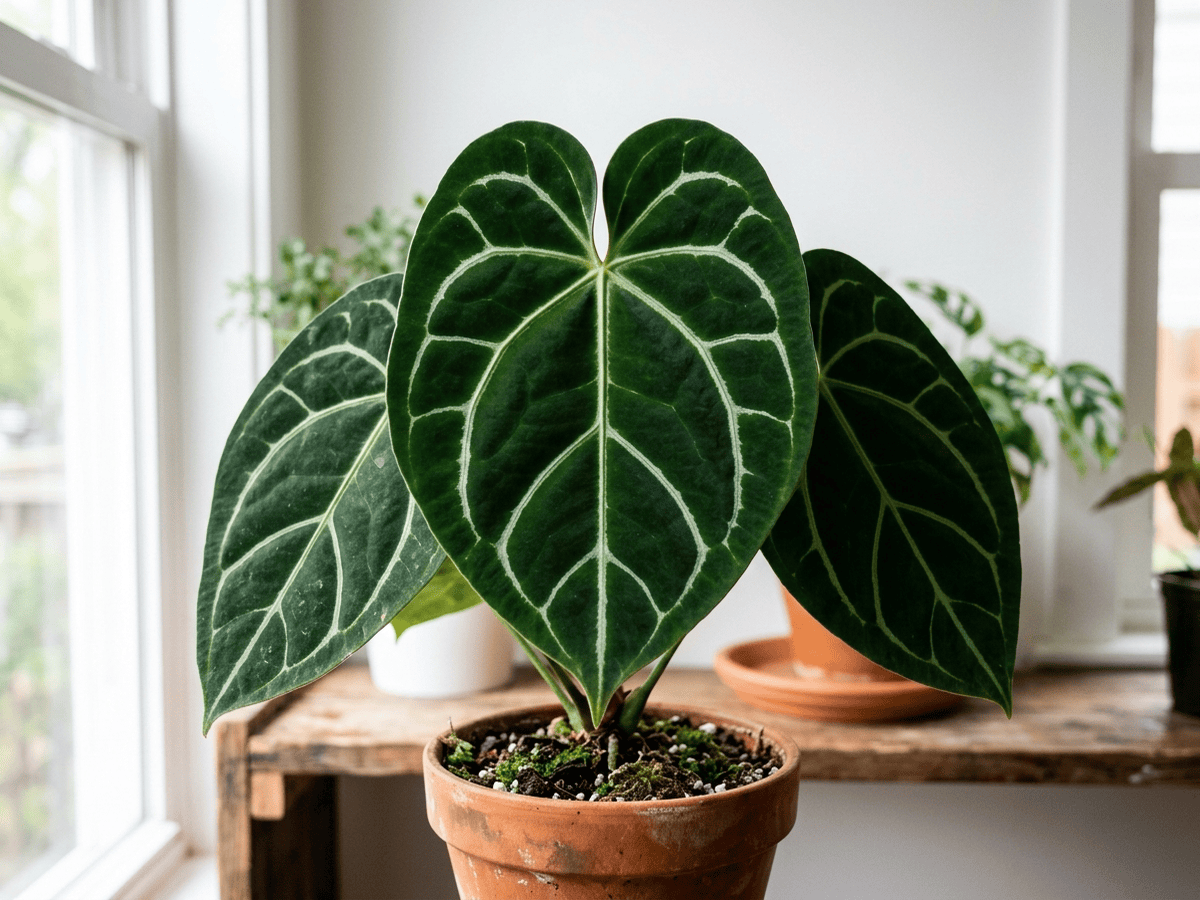 Anturio cristallino (Anthurium crystallinum), pianta intera