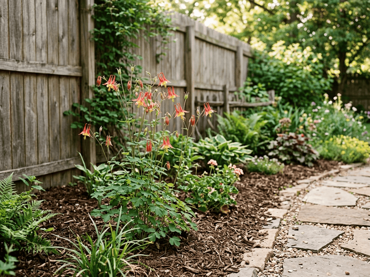 Red Columbine in a garden setting