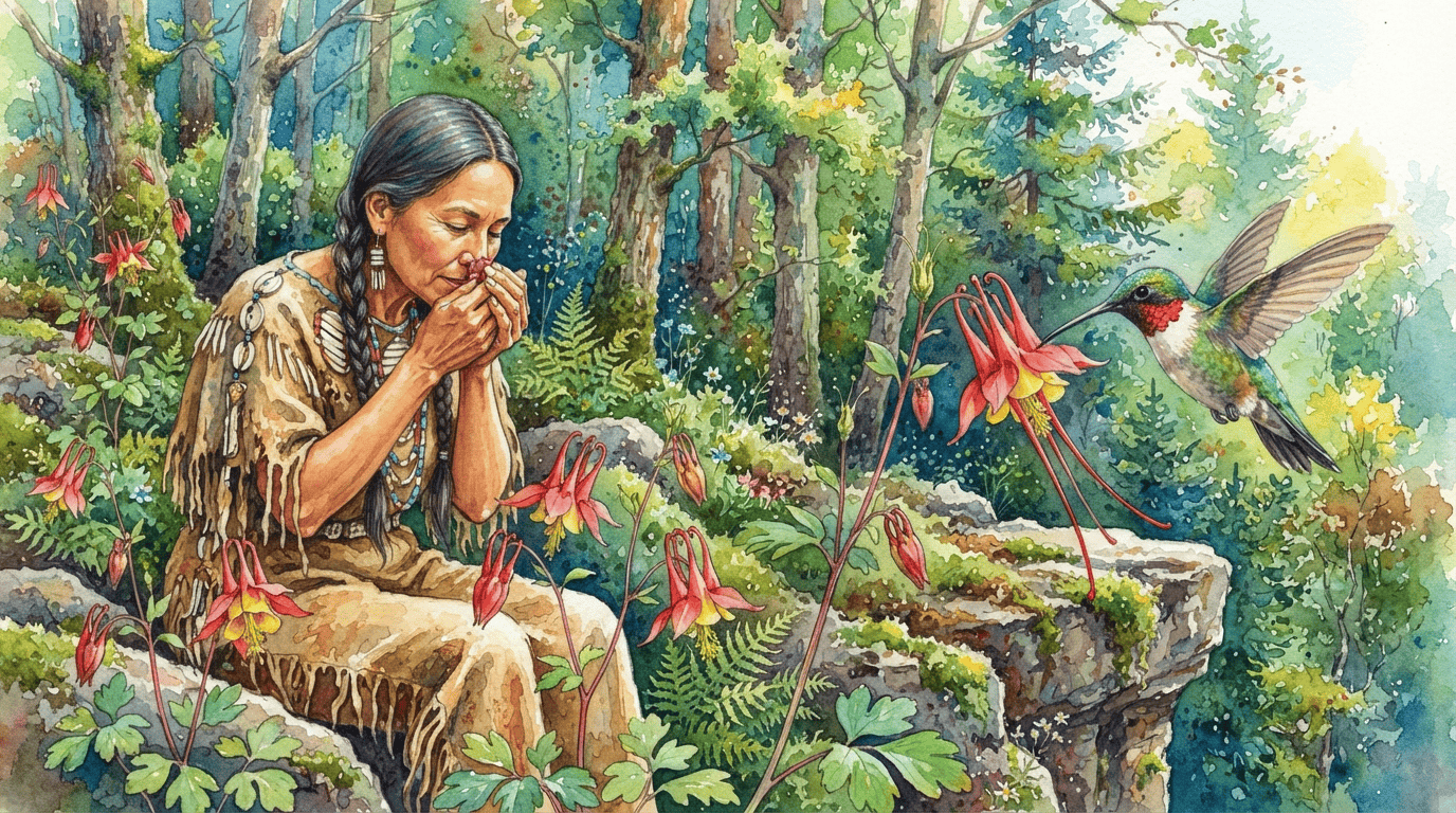 Illustrated historical scene for Red Columbine