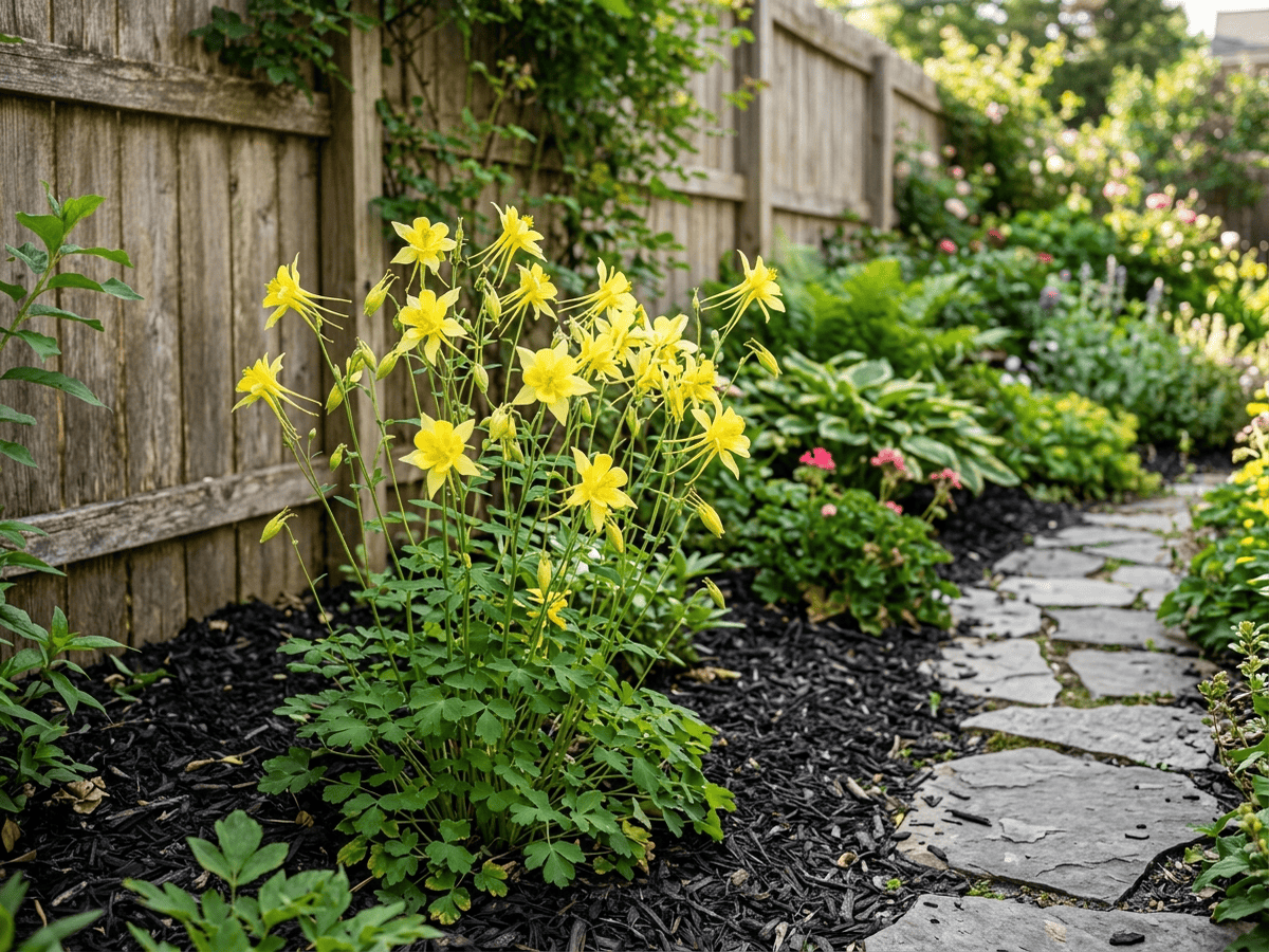 Golden Columbine in a garden setting