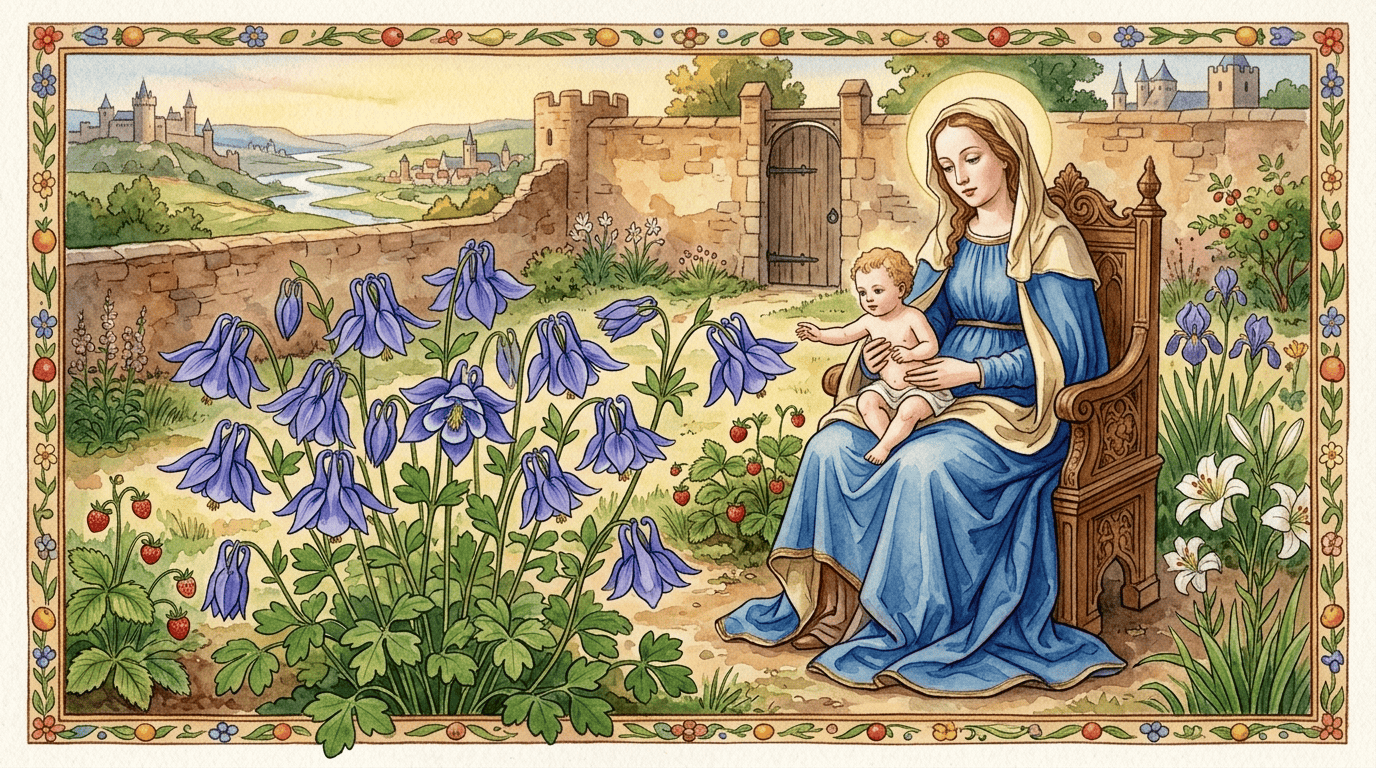 Escena histórica ilustrada de Aguileña común
