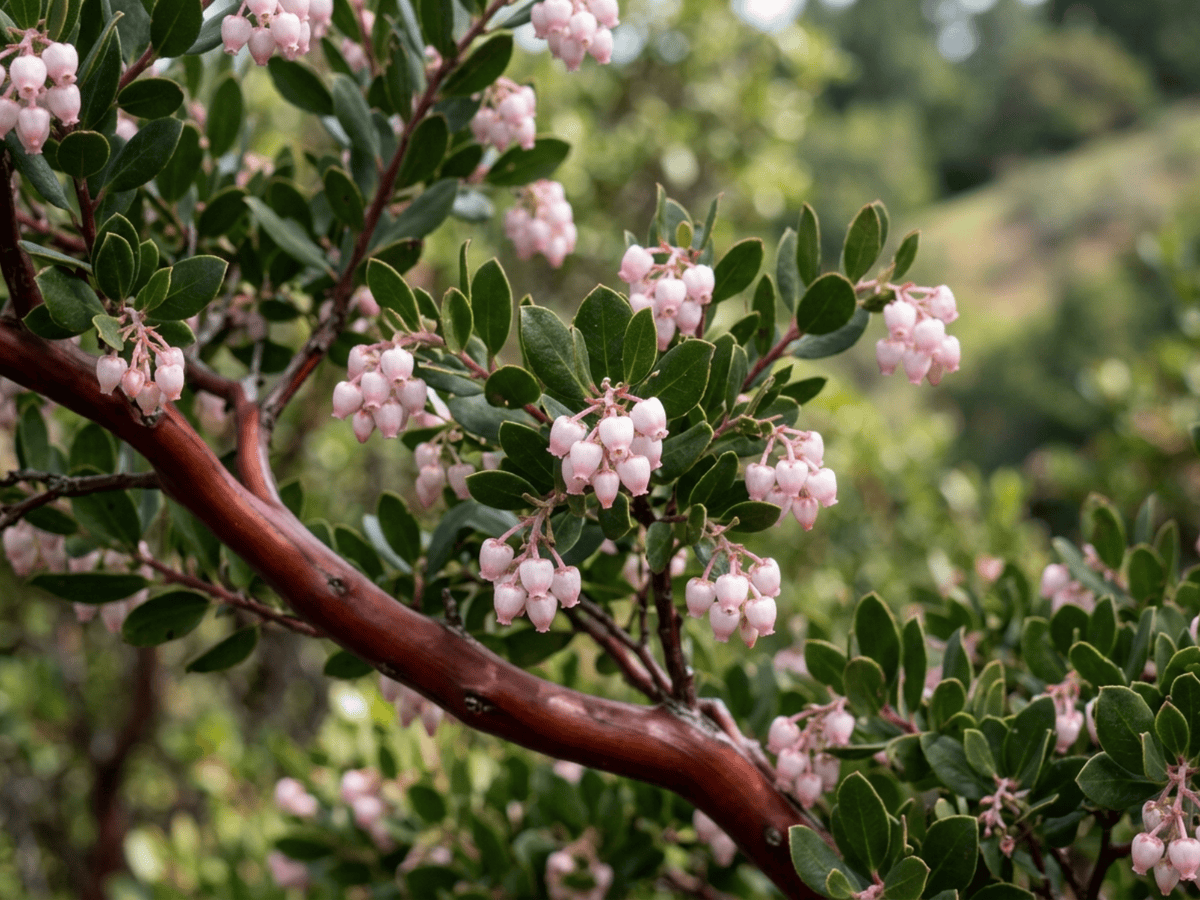 Vine Hill Manzanita — close-up of leaves and flowers