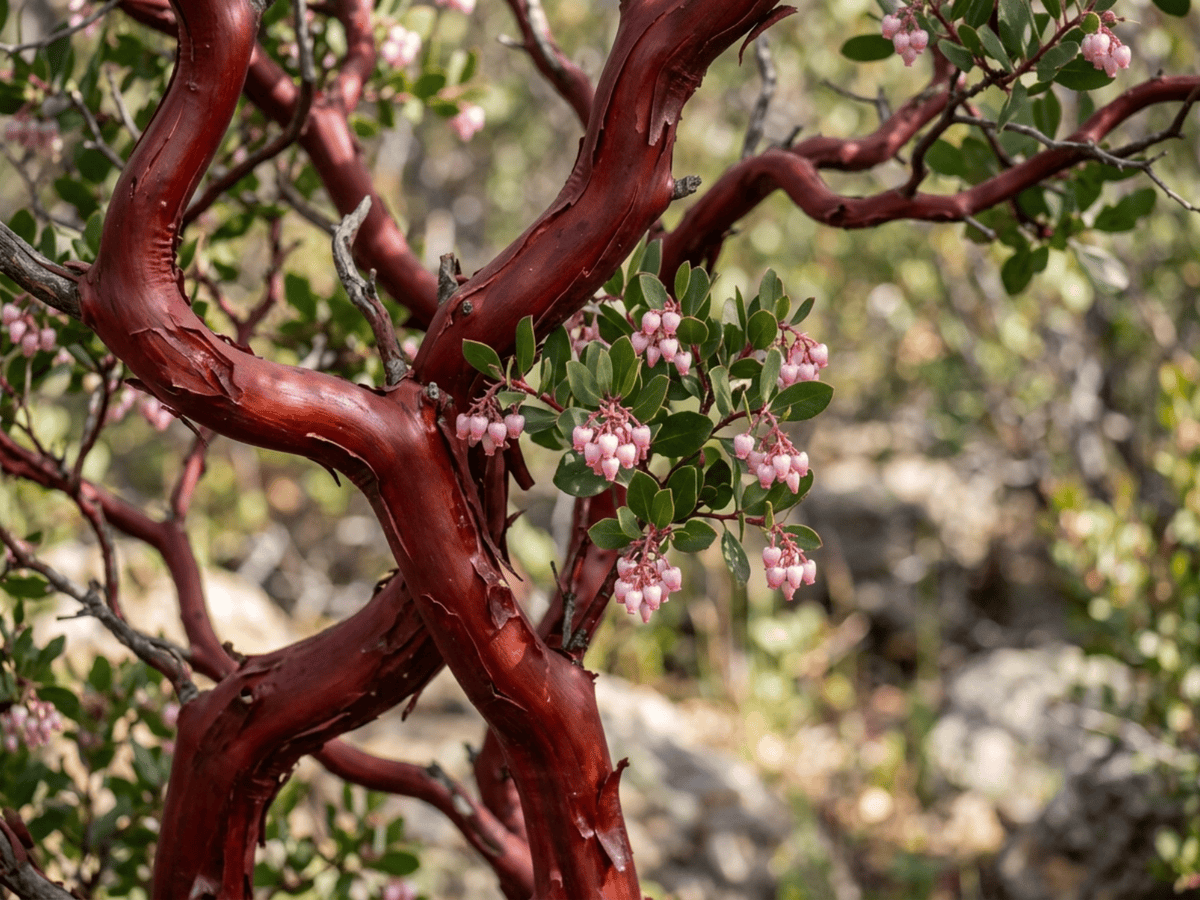 Manzanita comune — primo piano di foglie e fiori
