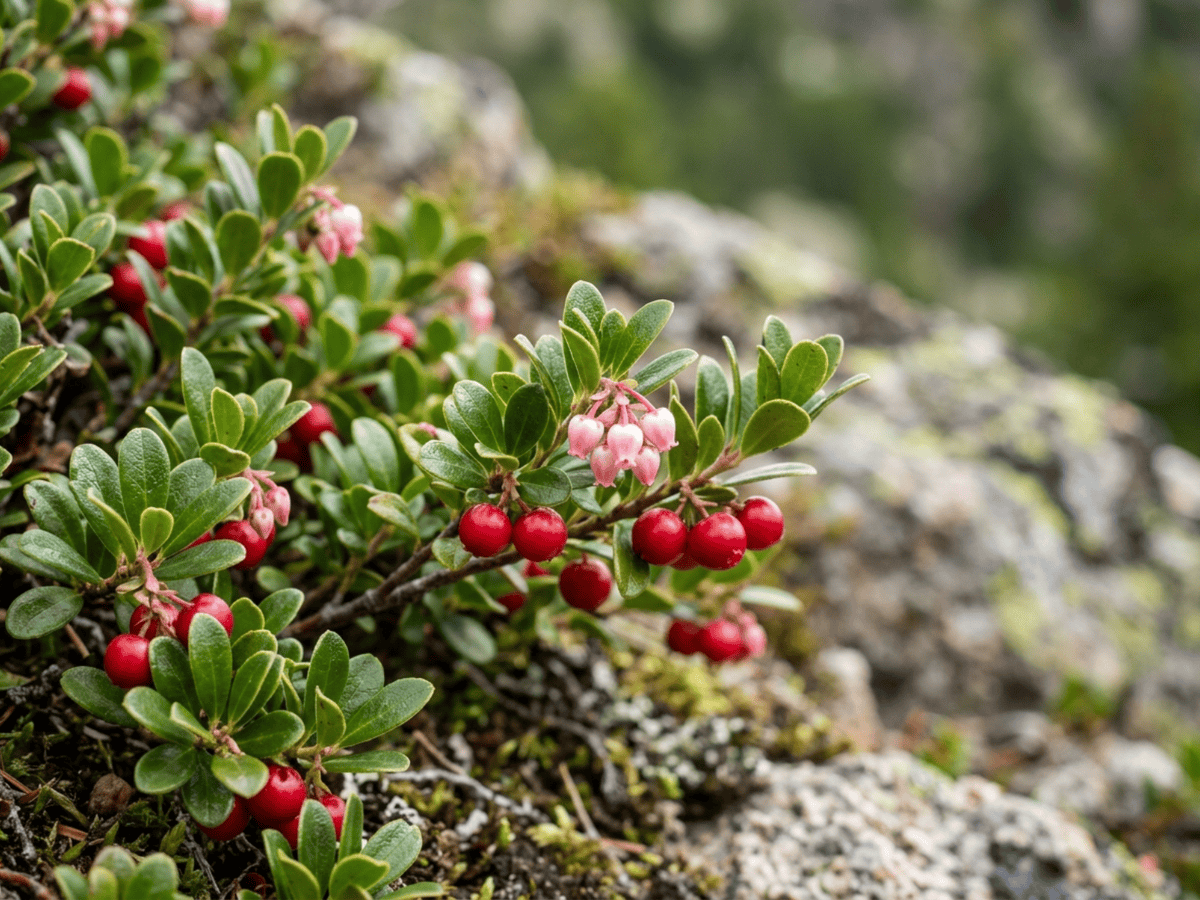 Uva ursina — primo piano di foglie e fiori