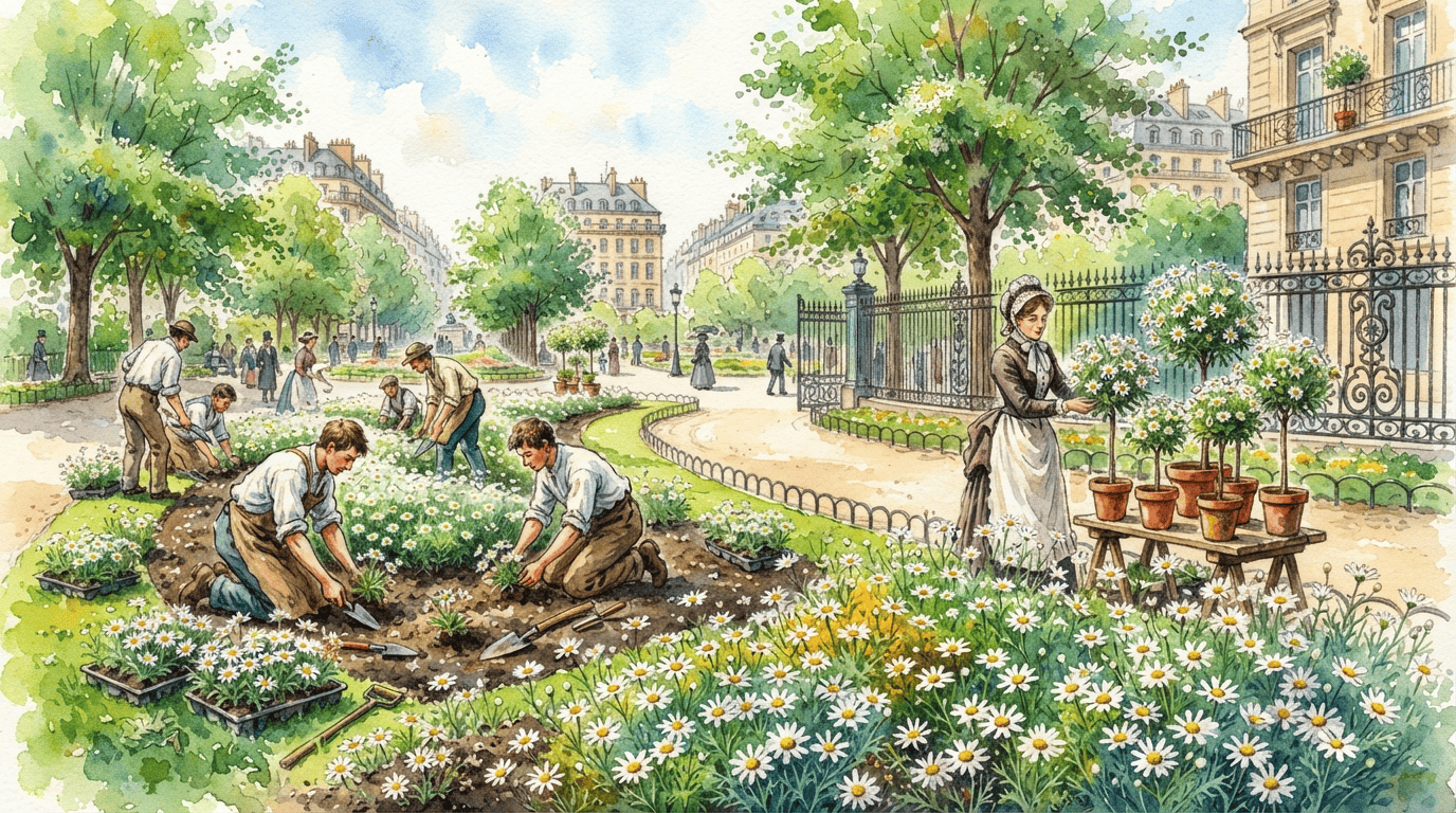 Illustrierte historische Szene zu Strauchmargerite