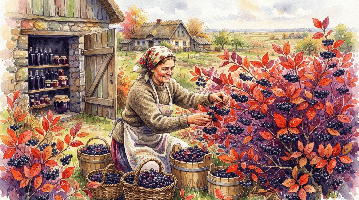 Scena storica illustrata per Aronia purpurea