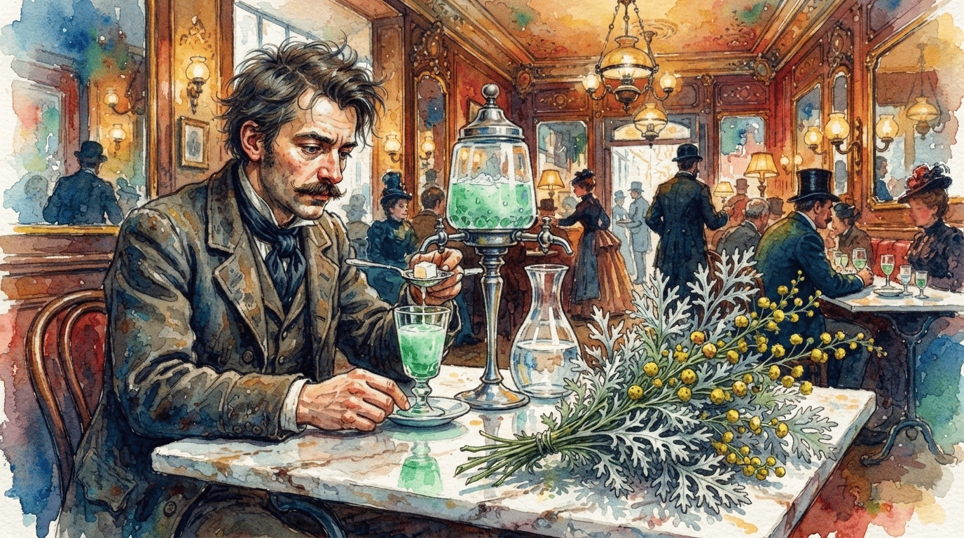 Illustrated historical scene for Absinthe Wormwood