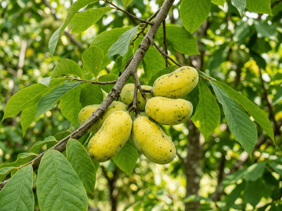 Chirimoyo de la Florida — primer plano de hojas y flores