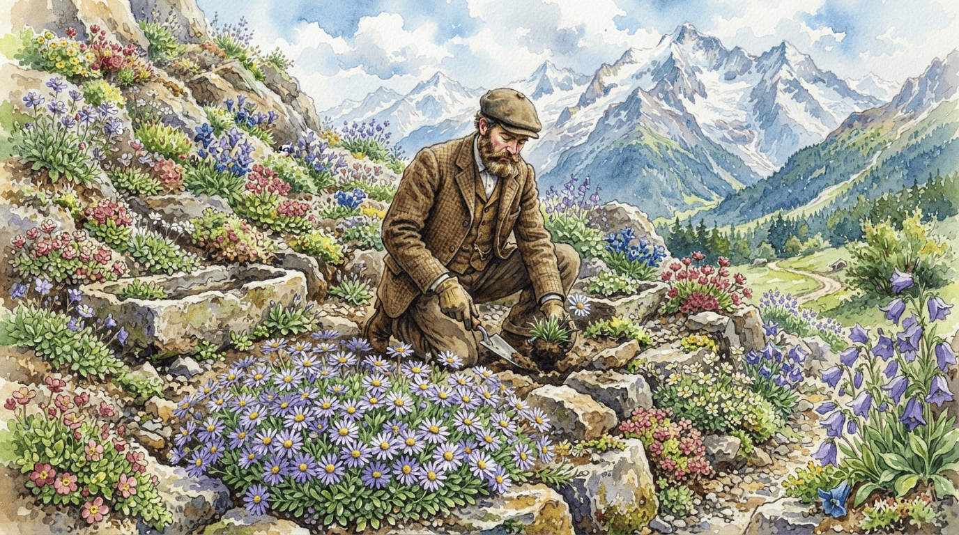 Escena histórica ilustrada de Áster alpino