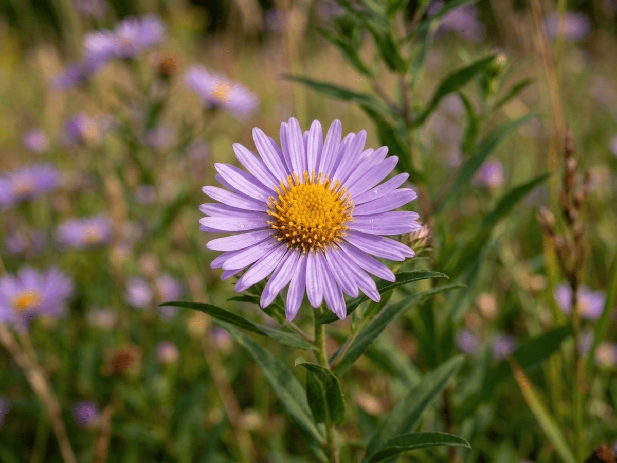 Berg-Aster — Nahaufnahme von Blättern und Blüten