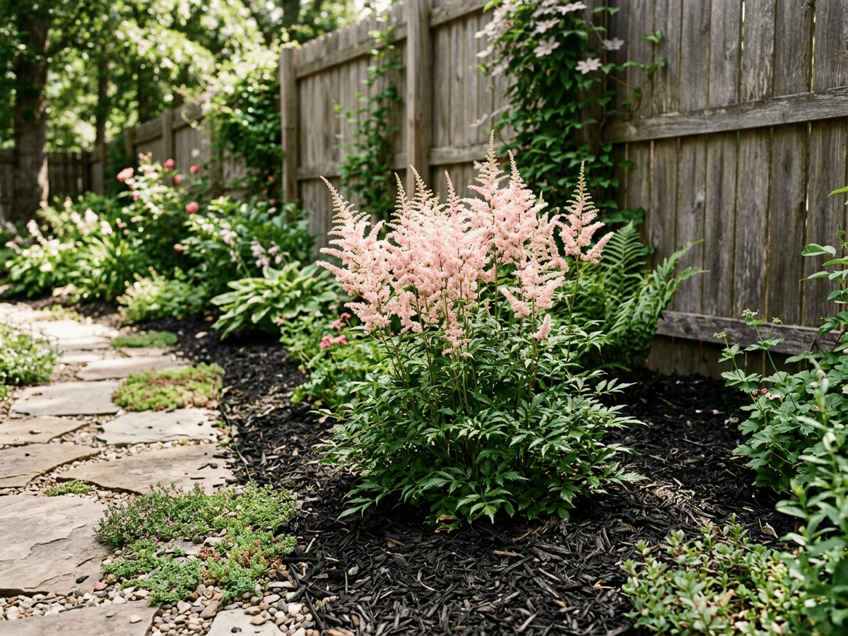 Astilbe à feuilles simples dans un jardin
